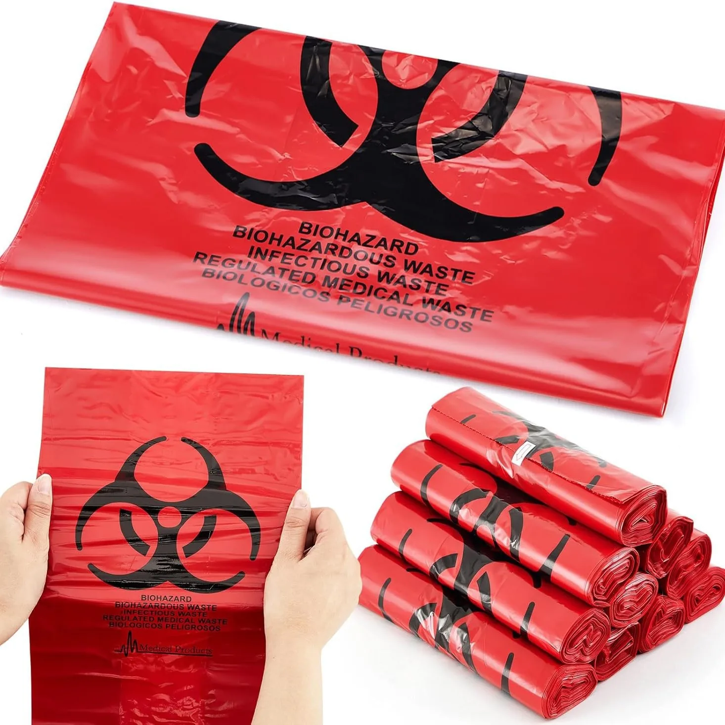 Custom Disposable Biohazardous Garbage Bags 100pcs PE for Hospital Use Holds Discarded Protective Gowns Prevent Pathogen