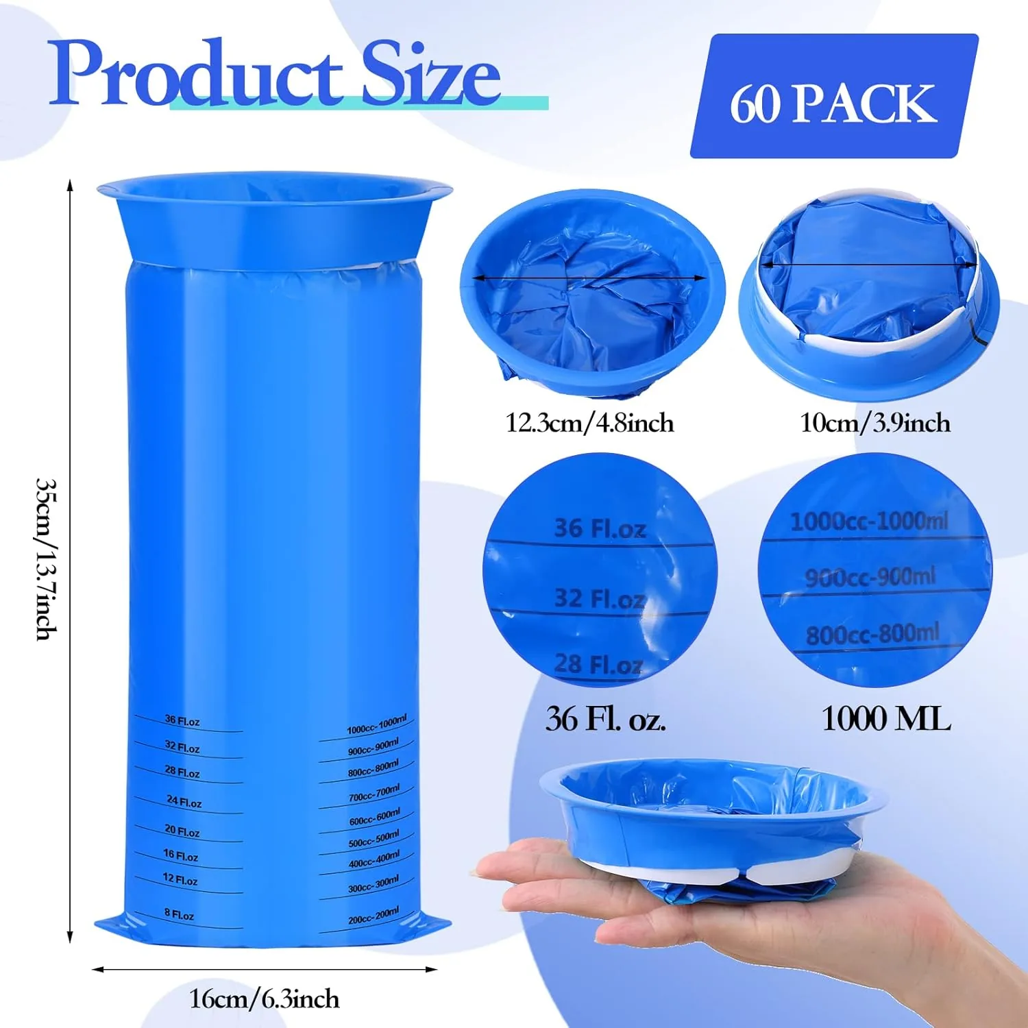 Custom Disposable Emesis Bags Blue Car Nausea Bags Vomit Bag