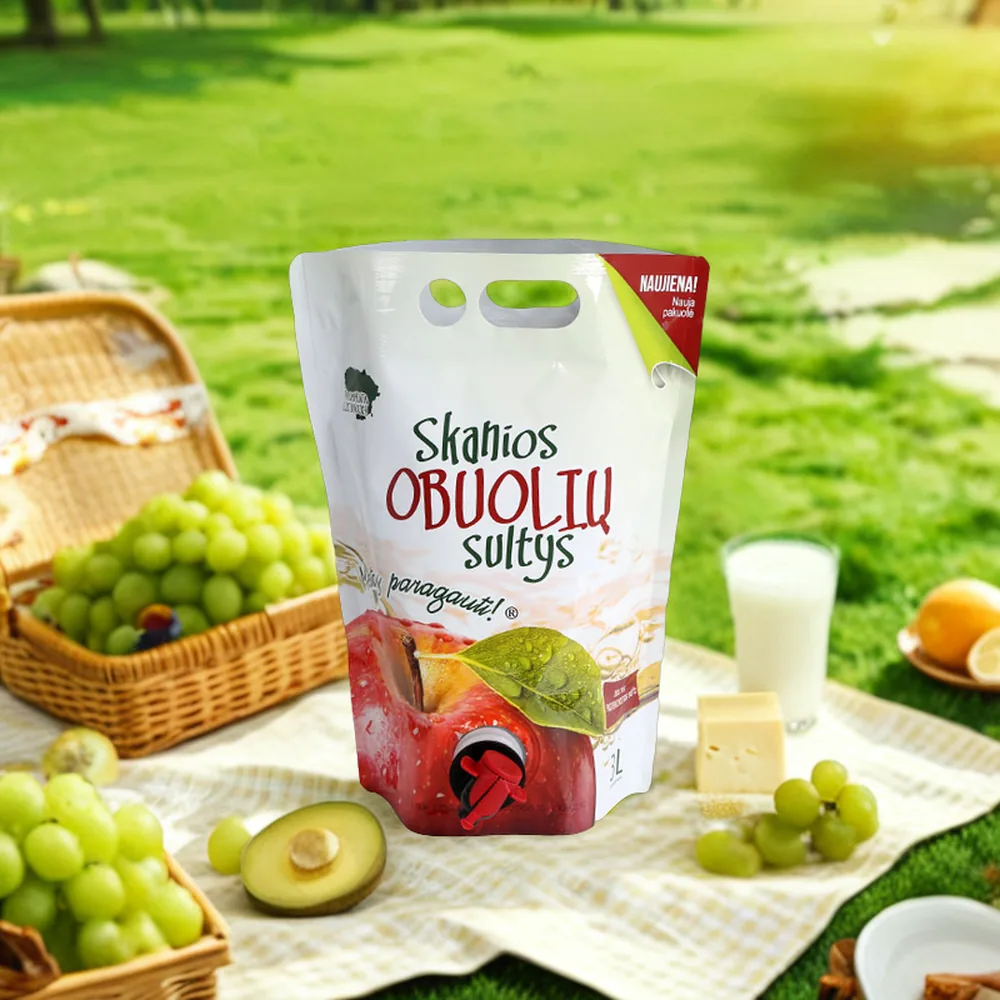 Custom Double Bottom Valve Tap Disposable Stand-Up Pouch Gravure Printing for Wine Juice Brew Coffee Packaging
