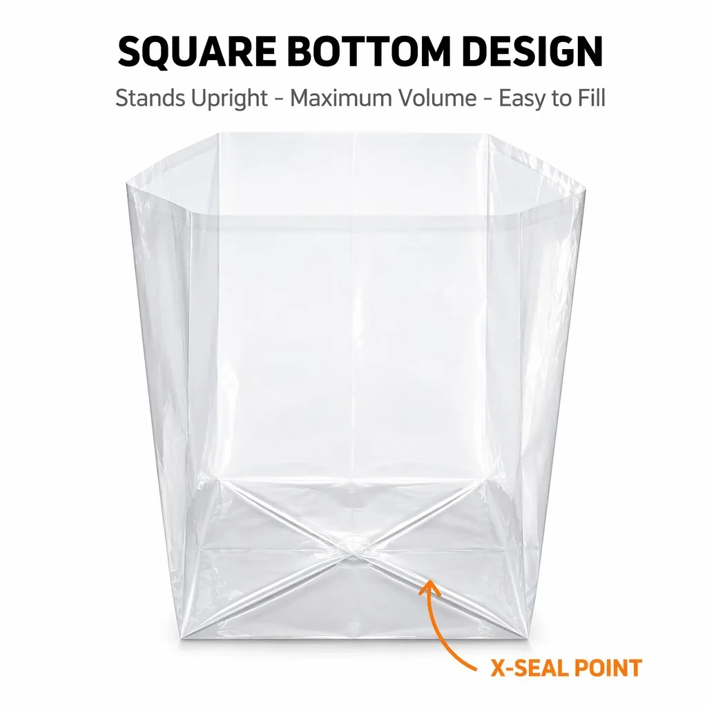 Custom Heavy Duty PE Square Bottom Carton Liner Bag Clear Plastic Gusseted Dustproof Moistureproof for Industrial