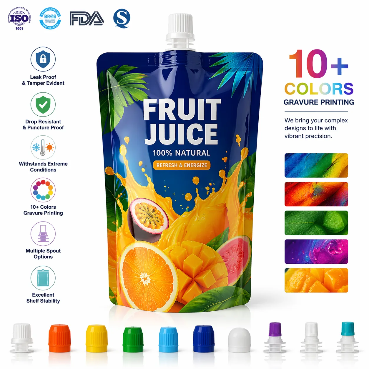 Custom Printed Stand up Spout Pouch 150-500ml Food Grade Doypack with Logo for Juice and Jelly Drink Packaging