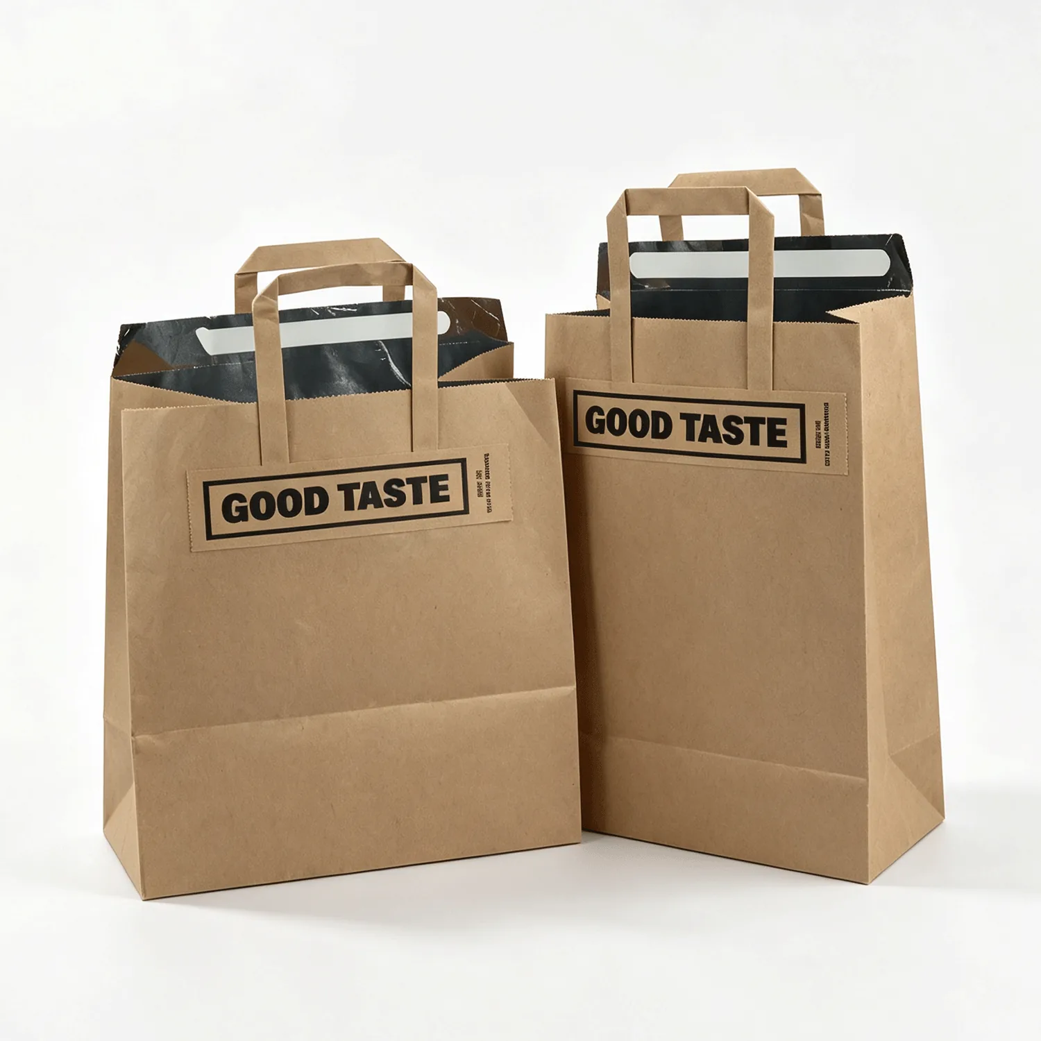 Custom logo Branded Shopping Sealed Drink Fast Food Take Away Packing Kraft Brown Paper Craft Bags with Handle