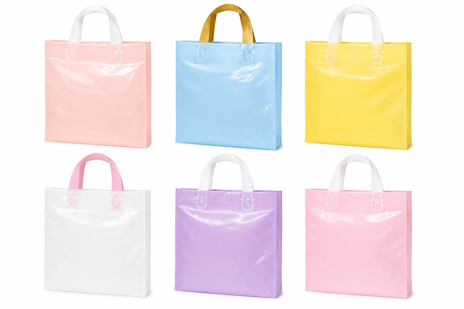 Custom Logo Plastic Shopping Bags Soft Loop Handle 12 Colors 5 Sizes Print Retail Boutique MOQ 100