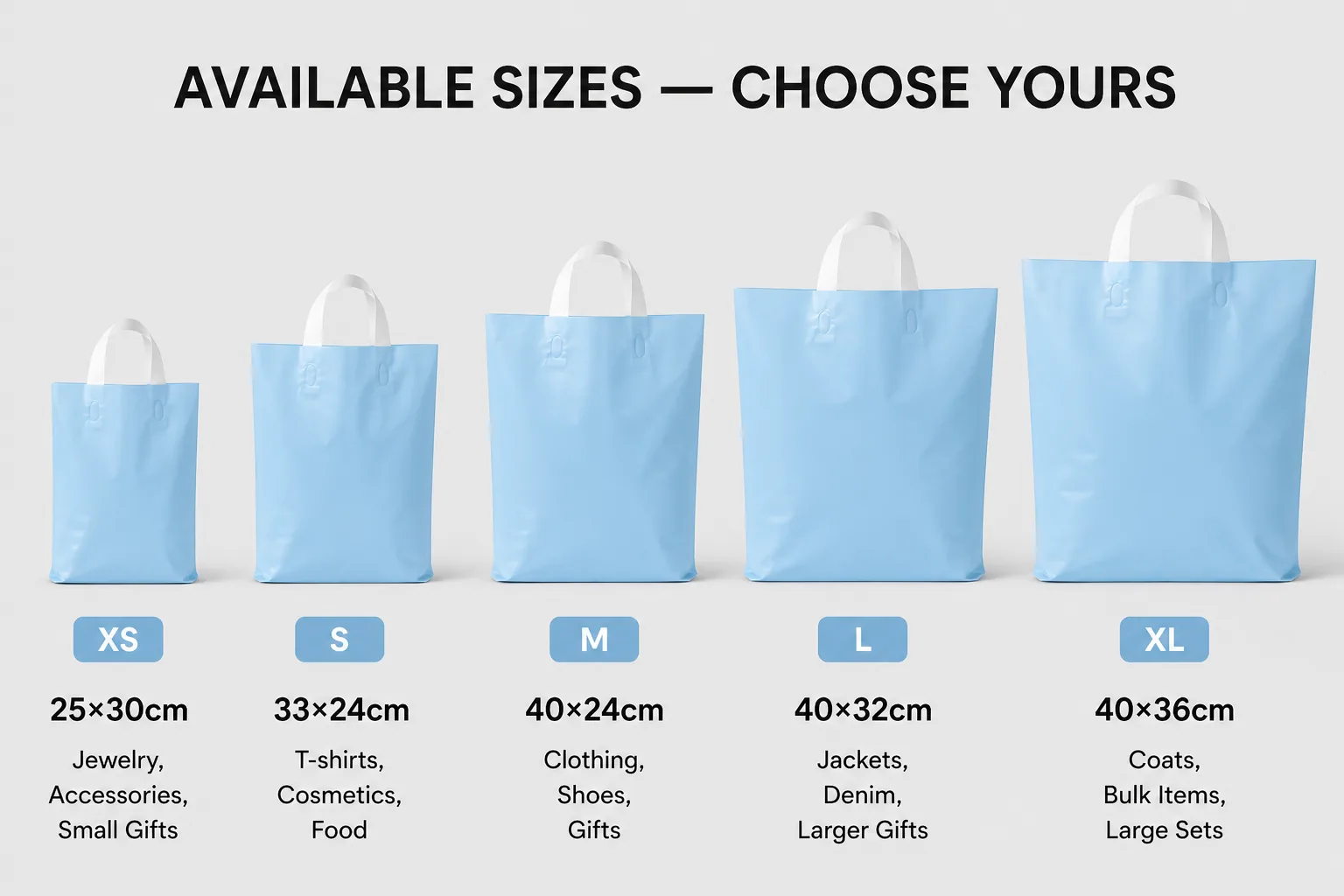 Custom Logo Plastic Shopping Bags Soft Loop Handle 12 Colors 5 Sizes Print Retail Boutique MOQ 100