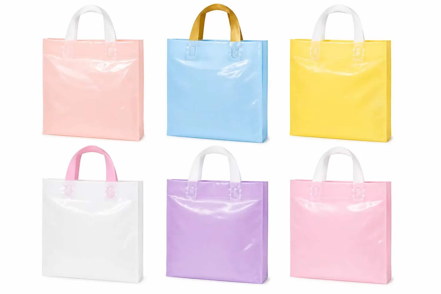 Custom Logo Plastic Shopping Bags Soft Loop Handle 12 Colors 5 Sizes Print Retail Boutique MOQ 100