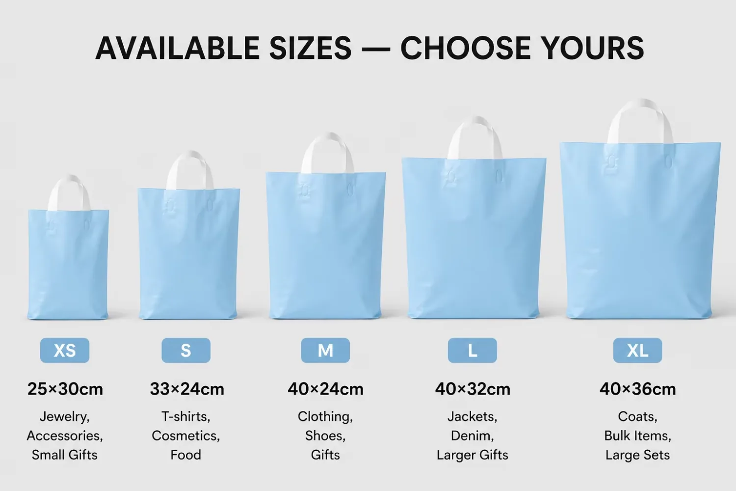 Custom Logo Plastic Shopping Bags Soft Loop Handle 12 Colors 5 Sizes Print Retail Boutique MOQ 100