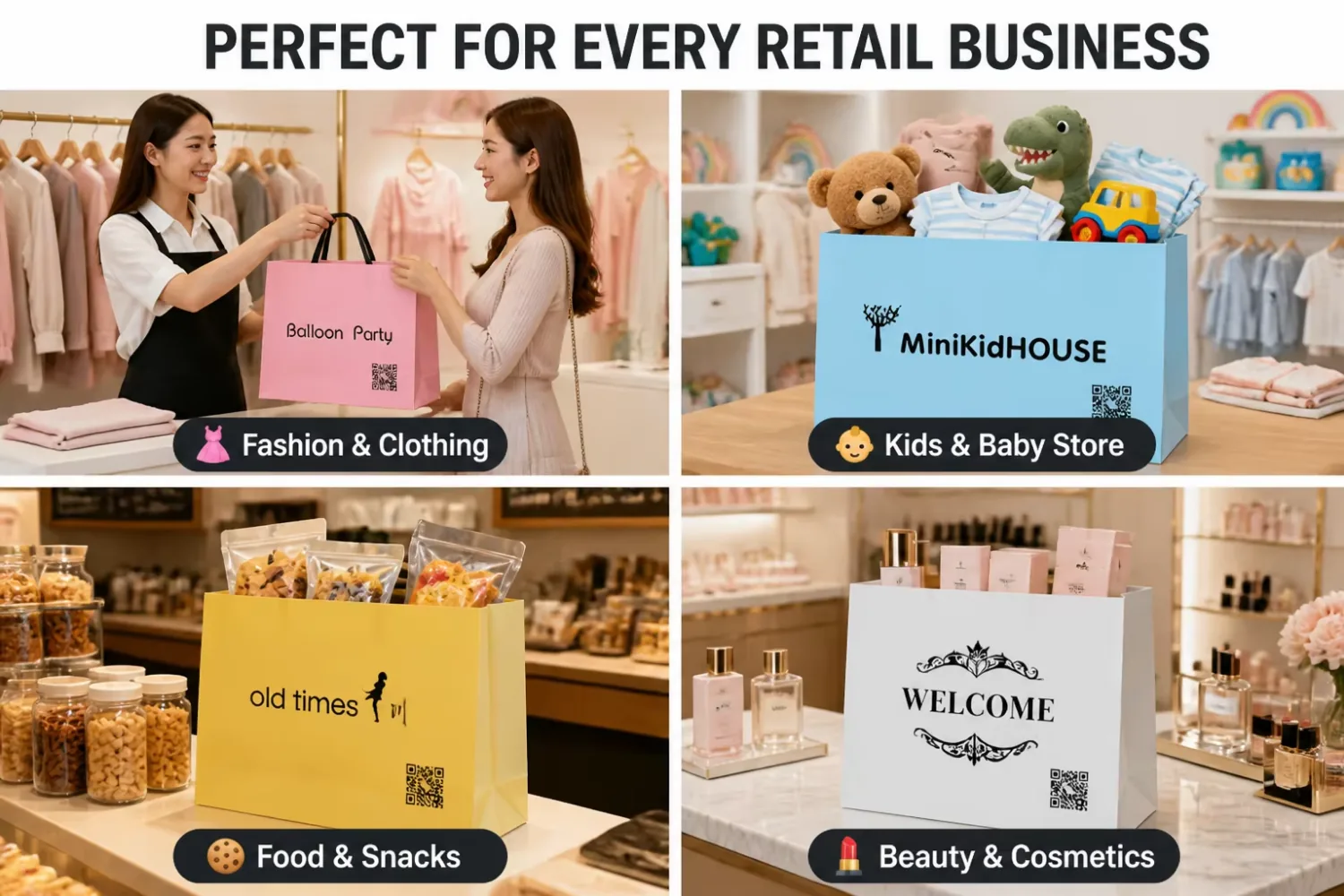 Custom Logo Plastic Shopping Bags Soft Loop Handle 12 Colors 5 Sizes Print Retail Boutique MOQ 100