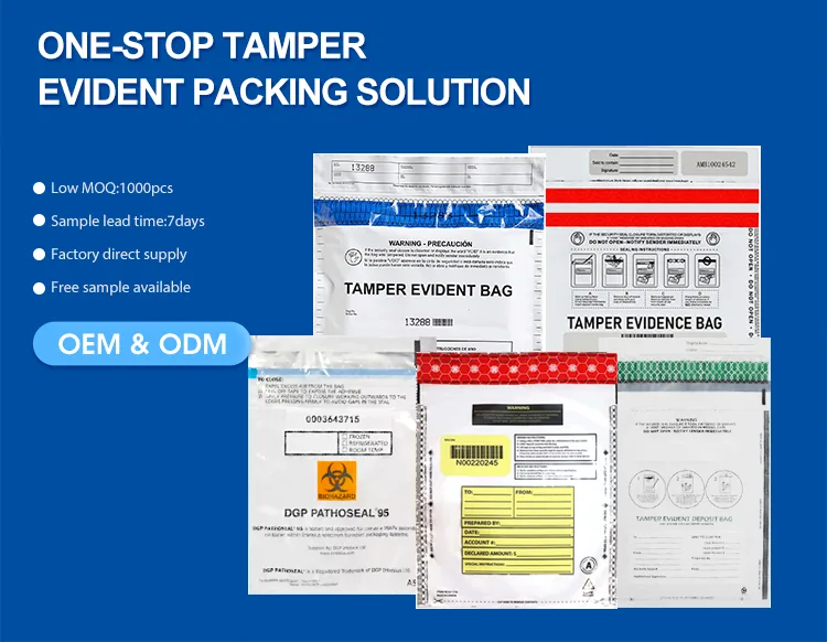 Custom Logo Printed Ldpe Plastic Seal Deposit Money Cash Locking Evidence Envelop Proof Tamper Evident Security Bag