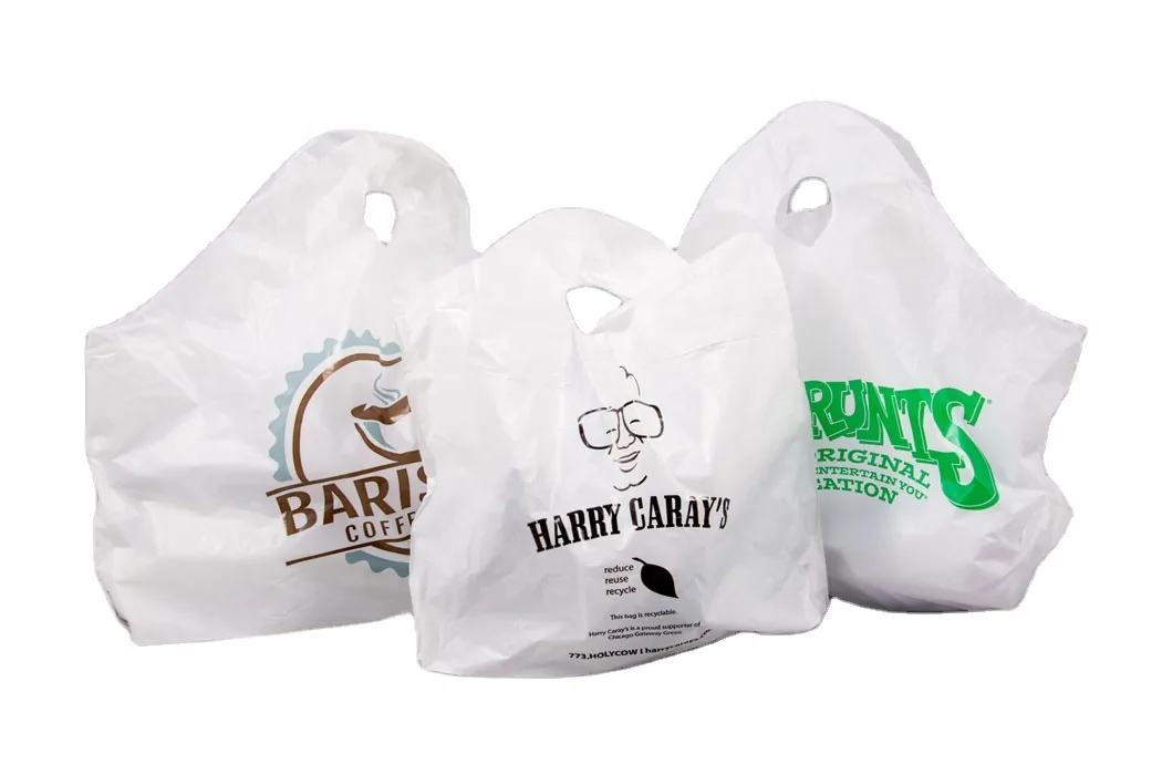 Custom logo Printing Reusable Plastic Wave Top Tote Die Cut Handle Bag Takeout Food Delivery Carry Bags for Restaurant