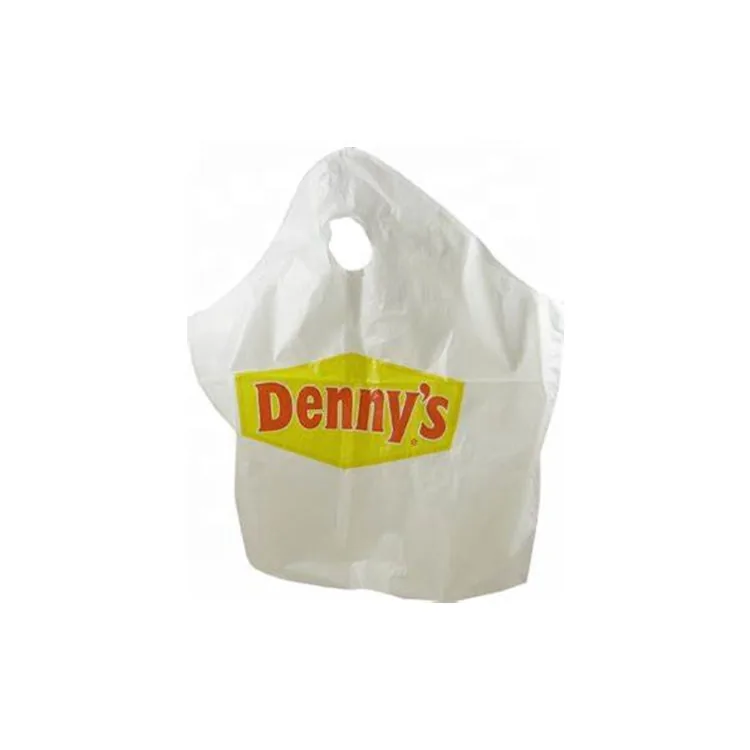 Custom logo Printing Reusable Plastic Wave Top Tote Die Cut Handle Bag Takeout Food Delivery Carry Bags for Restaurant