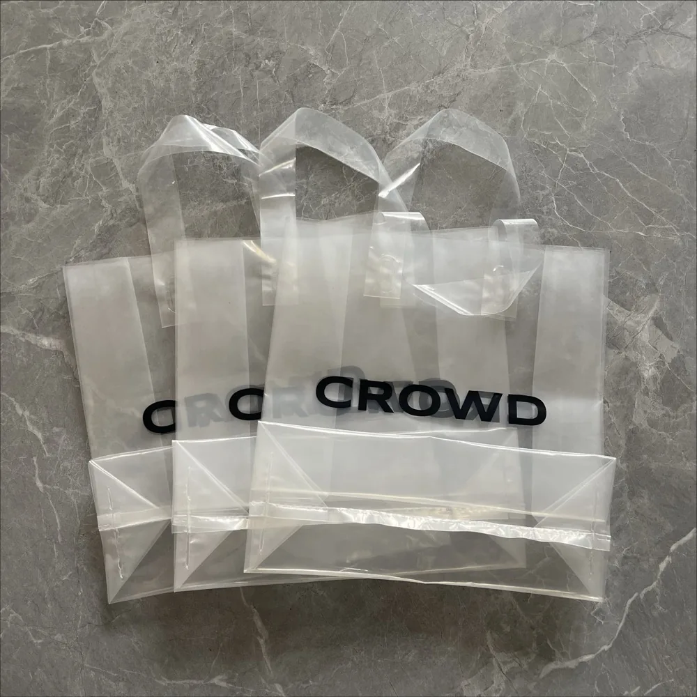 Custom Logo Reusable LDPE HDPE PE Clear Square Bottom Soft Loop Tote Bags Heavy Duty Restaurant Takeaway Food Packaging Custom