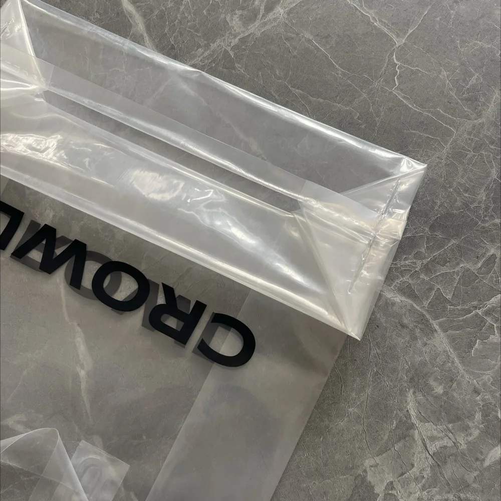 Custom Logo Reusable LDPE HDPE PE Clear Square Bottom Soft Loop Tote Bags Heavy Duty Restaurant Takeaway Food Packaging Custom