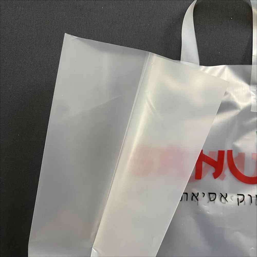 Custom Logo Reusable LDPE HDPE PE Clear Square Bottom Soft Loop Tote Bags Heavy Duty Restaurant Takeaway Food Packaging Custom