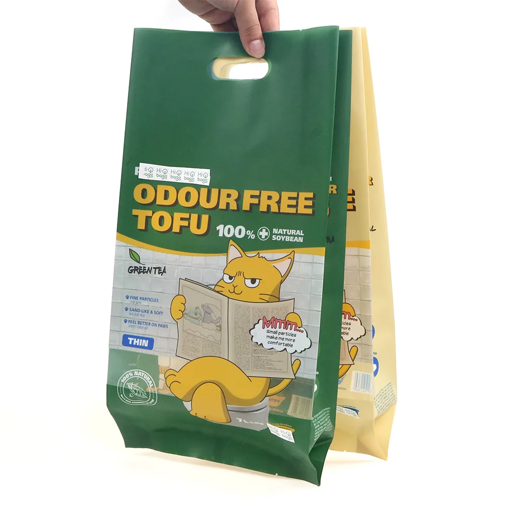 Custom Material Logo Plastic Packaging Tofu Cat Litter Sand Bag with Handle
