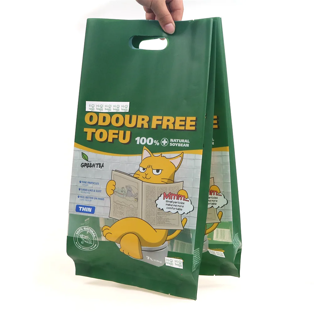 Custom Material Logo Plastic Packaging Tofu Cat Litter Sand Bag with Handle