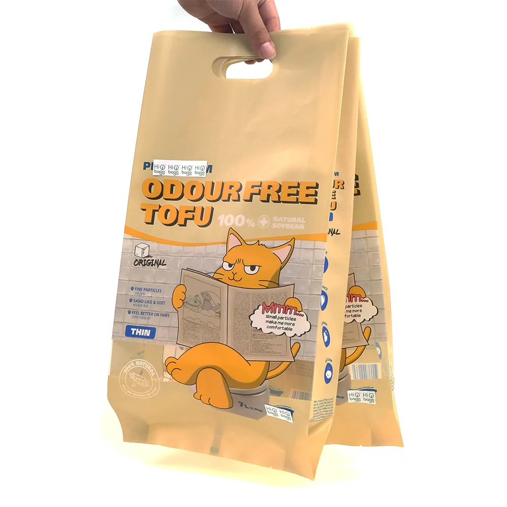 Custom Material Logo Plastic Packaging Tofu Cat Litter Sand Bag with Handle