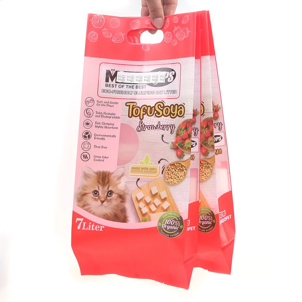 Custom Material Logo Plastic Packaging Tofu Cat Litter Sand Bag with Handle