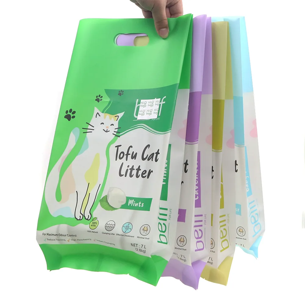 Custom Material Logo Plastic Packaging Tofu Cat Litter Sand Bag with Handle