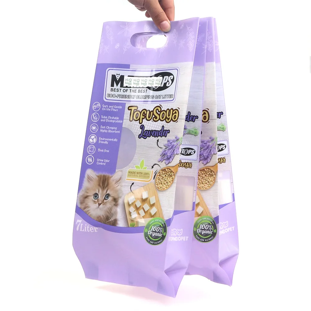 Custom Material Logo Plastic Packaging Tofu Cat Litter Sand Bag with Handle