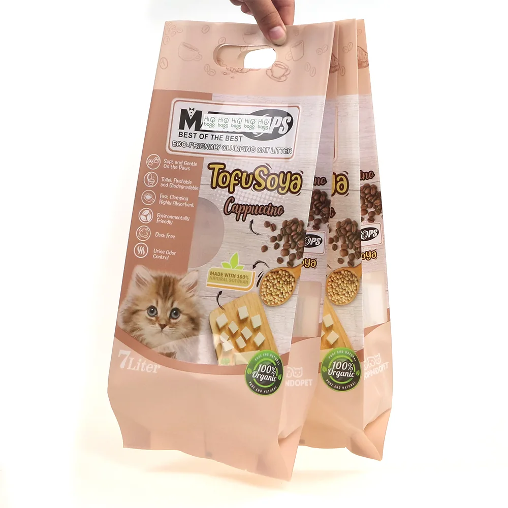 Custom Material Logo Plastic Packaging Tofu Cat Litter Sand Bag with Handle