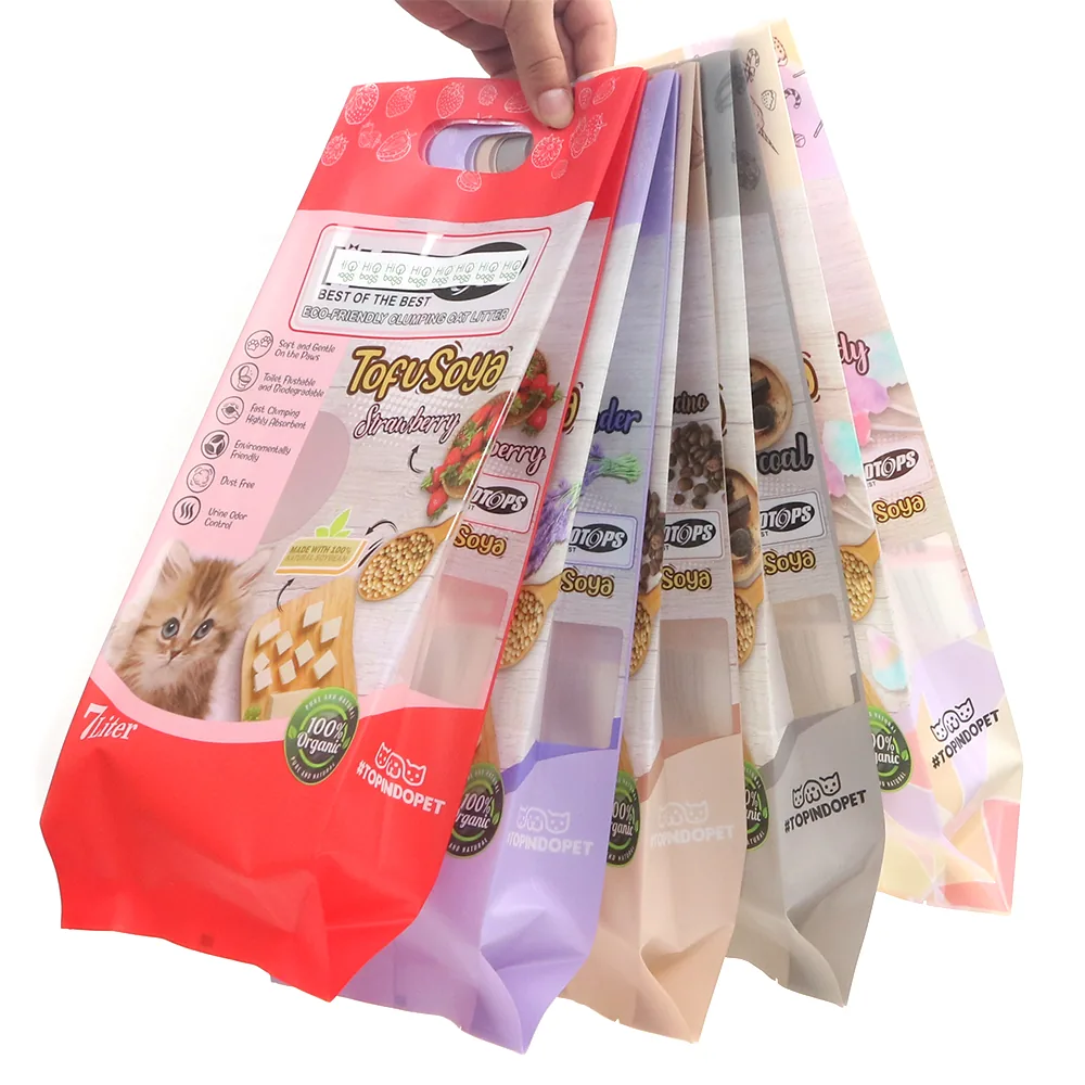 Custom Material Logo Plastic Packaging Tofu Cat Litter Sand Bag with Handle