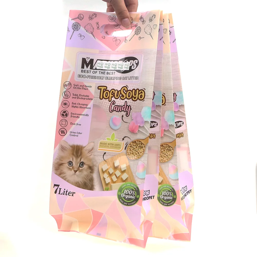 Custom Material Logo Plastic Packaging Tofu Cat Litter Sand Bag with Handle