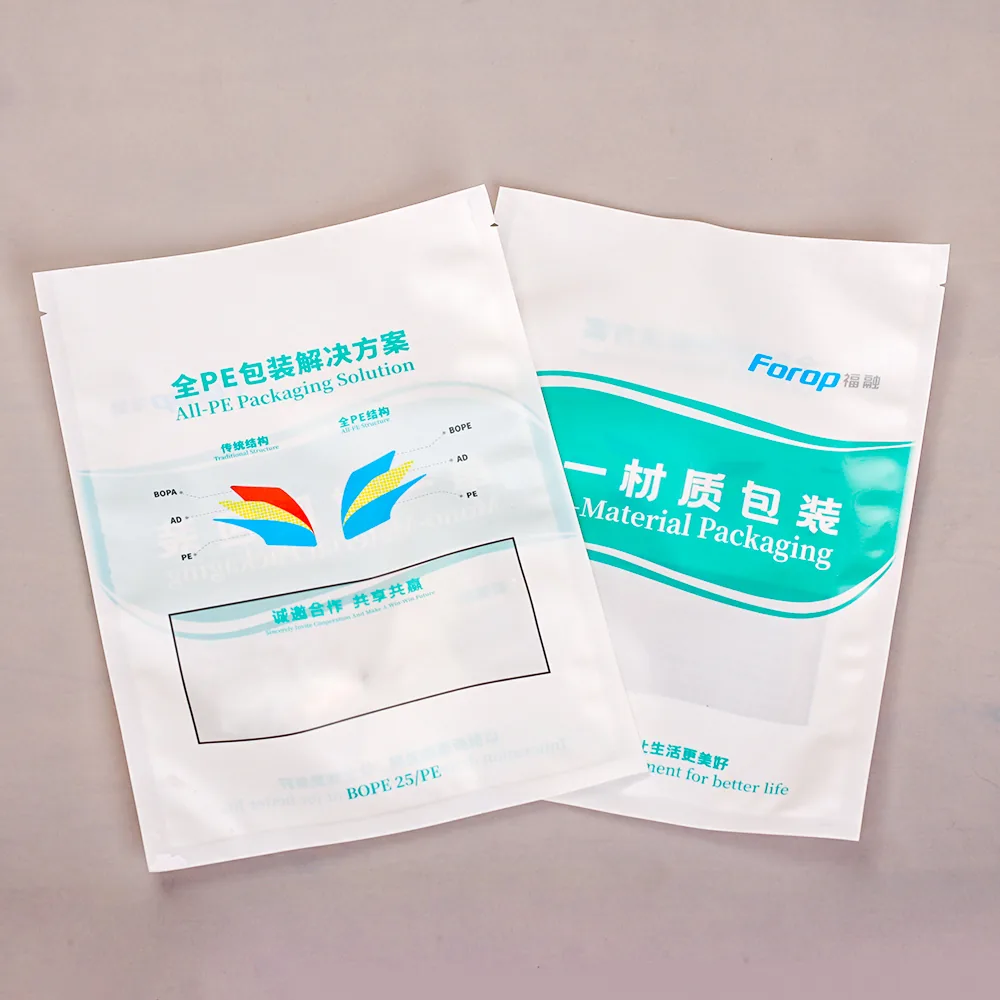 Custom Mono Plastic Stand up Pouch Recyclable PE Material Resealable Zip Bag for Eco Friendly Food Packaging