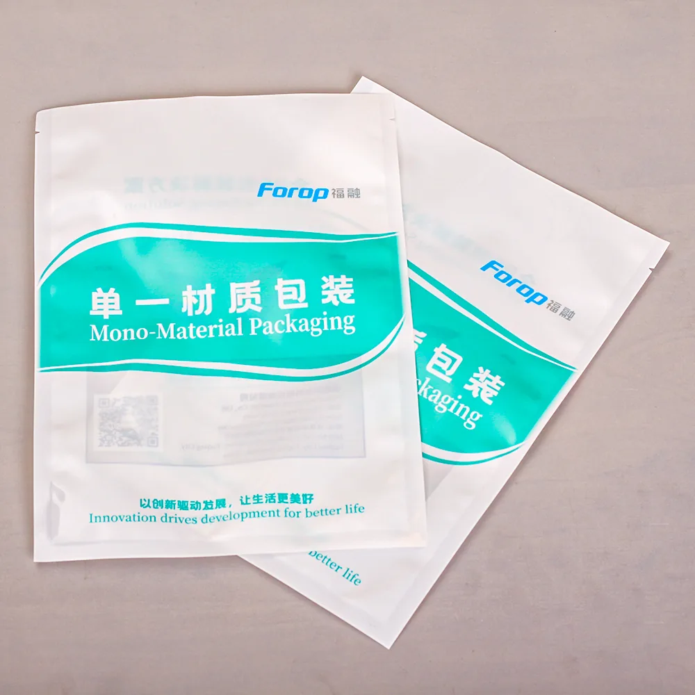 Custom Mono Plastic Stand up Pouch Recyclable PE Material Resealable Zip Bag for Eco Friendly Food Packaging