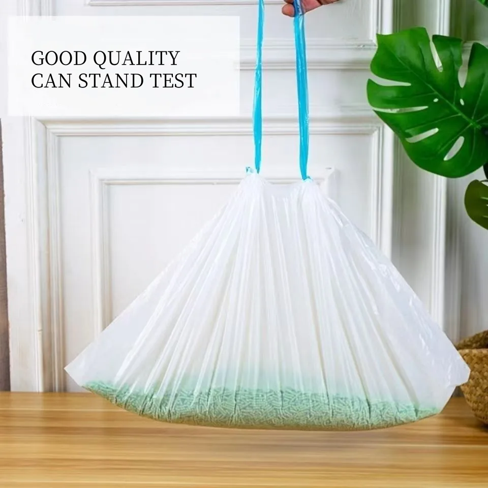 Custom PE Plastic Drawstring Waste Bag for Cat Litter Box Clear Poop and Cat Diaper Garbage for Household Use