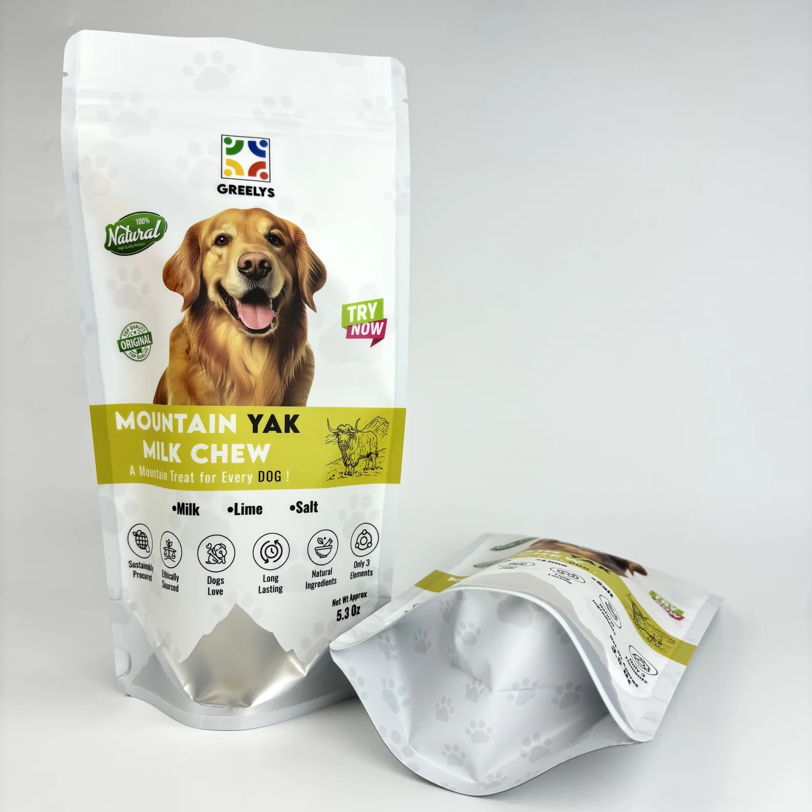 Custom Plastic Mylar Stand Pouch Zipper Top Smell Proof Aluminum Foil Food Grade for Pet Cat Dog Treats Chewing Gum Canned Food