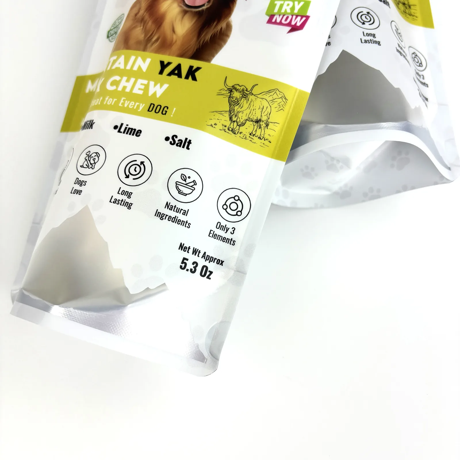 Custom Plastic Mylar Stand Pouch Zipper Top Smell Proof Aluminum Foil Food Grade for Pet Cat Dog Treats Chewing Gum Canned Food