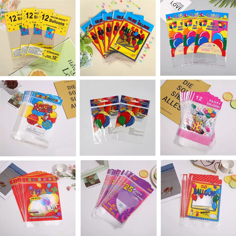 Custom Print logo clear Transparent OPP Self Adhesive Balloon Plastic Packaging Bag with Header hang Hole