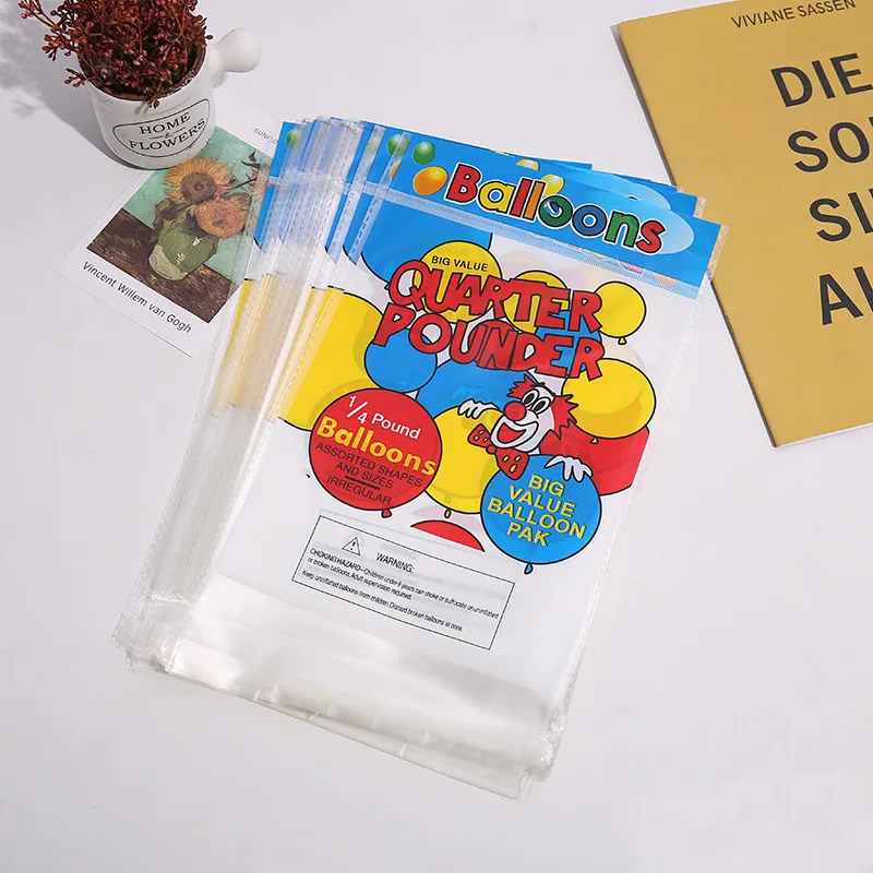 Custom Print logo clear Transparent OPP Self Adhesive Balloon Plastic Packaging Bag with Header hang Hole