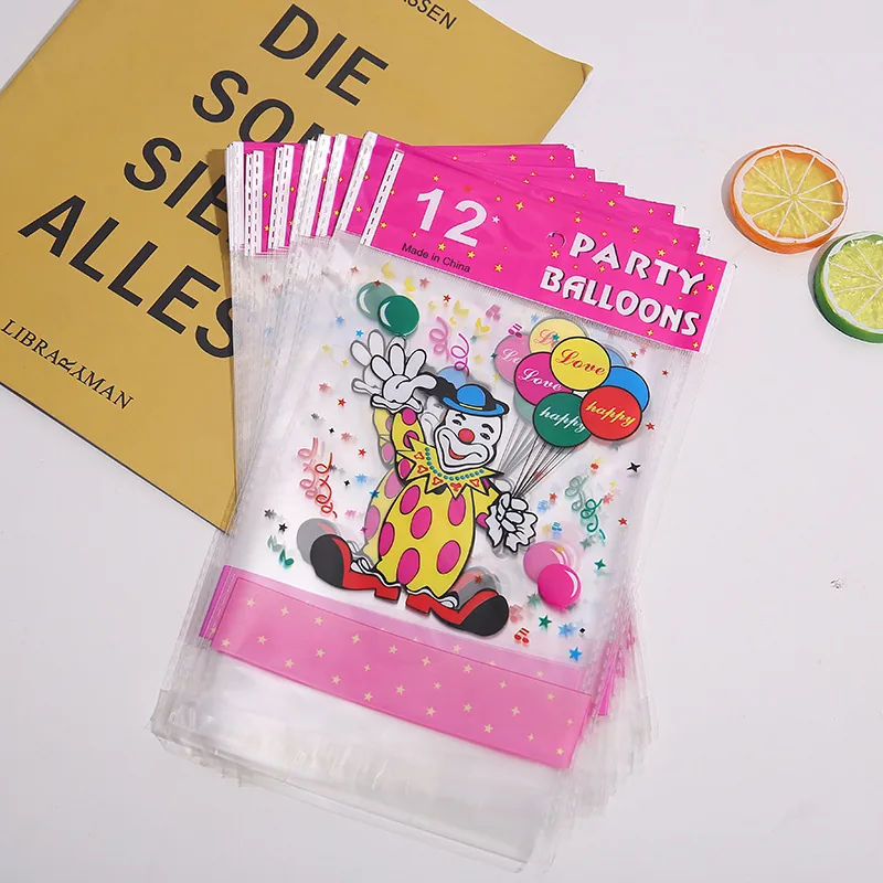 Custom Print logo clear Transparent OPP Self Adhesive Balloon Plastic Packaging Bag with Header hang Hole