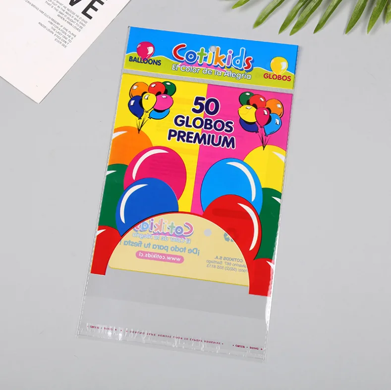 Custom Print logo clear Transparent OPP Self Adhesive Balloon Plastic Packaging Bag with Header hang Hole