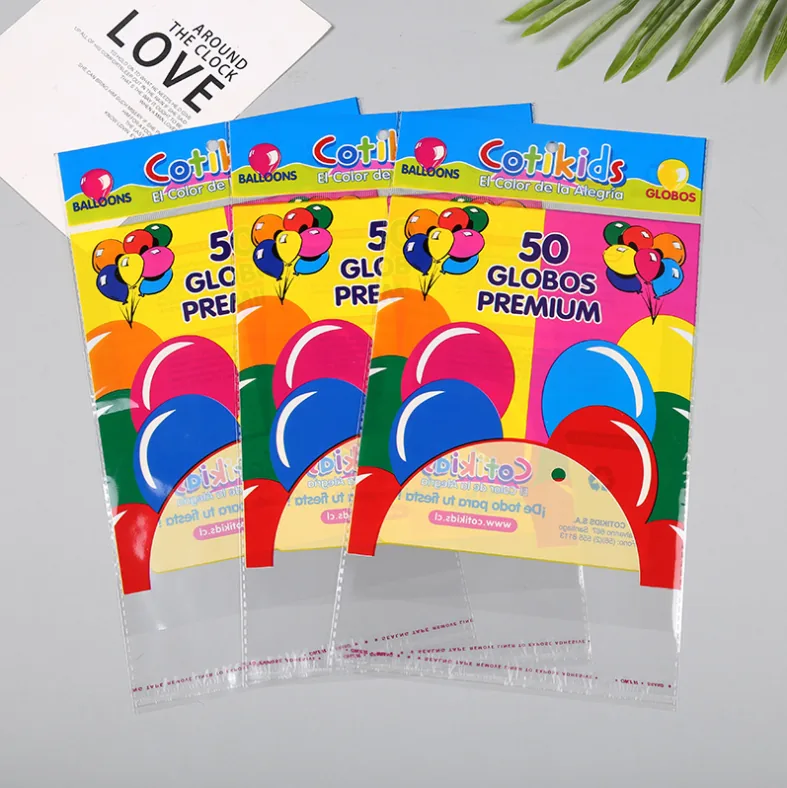 Custom Print logo clear Transparent OPP Self Adhesive Balloon Plastic Packaging Bag with Header hang Hole