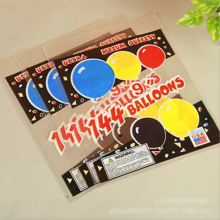 Custom Print logo clear Transparent OPP Self Adhesive Balloon Plastic Packaging Bag with Header hang Hole