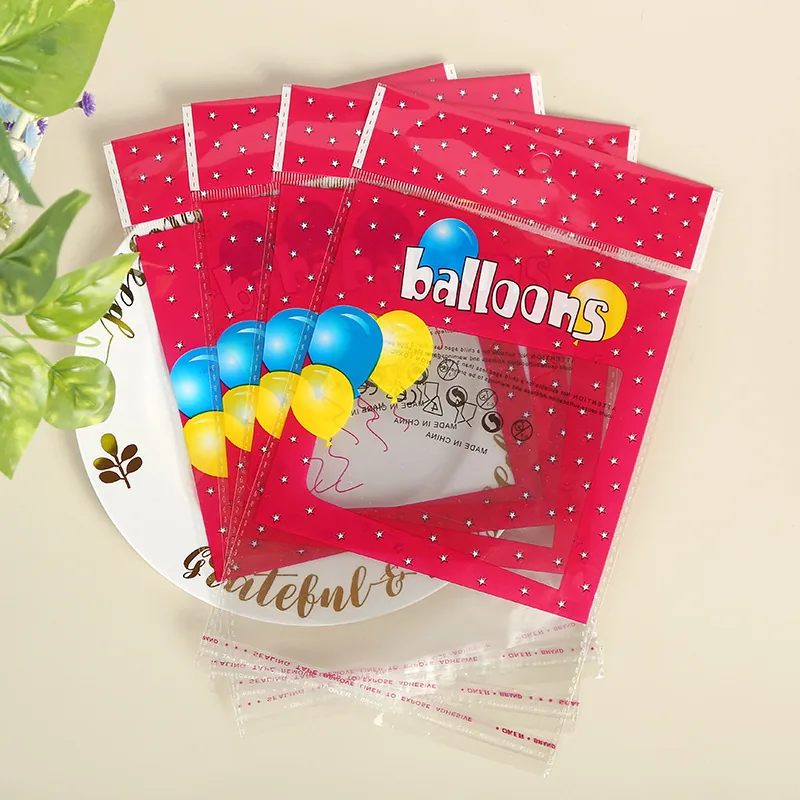 Custom Print logo clear Transparent OPP Self Adhesive Balloon Plastic Packaging Bag with Header hang Hole
