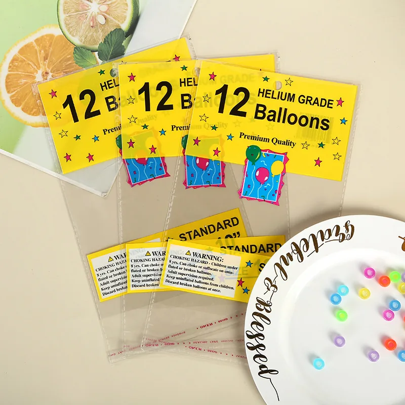 Custom Print logo clear Transparent OPP Self Adhesive Balloon Plastic Packaging Bag with Header hang Hole