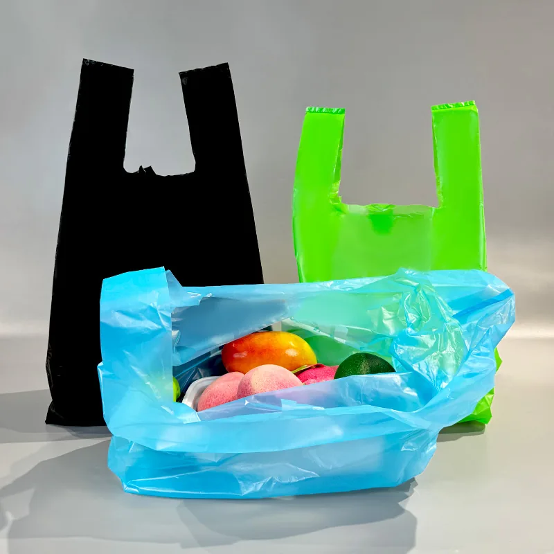 Custom Print Plastic Vest Carrier Bags White Black Green Yellow Thank You HDPE T-shirt Bag Disposable Food Take Out Shopping Bag
