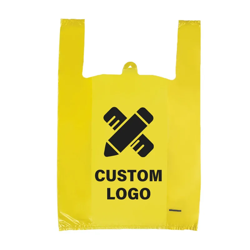 Custom Print Plastic Vest Carrier Bags White Black Green Yellow Thank You HDPE T-shirt Bag Disposable Food Take Out Shopping Bag