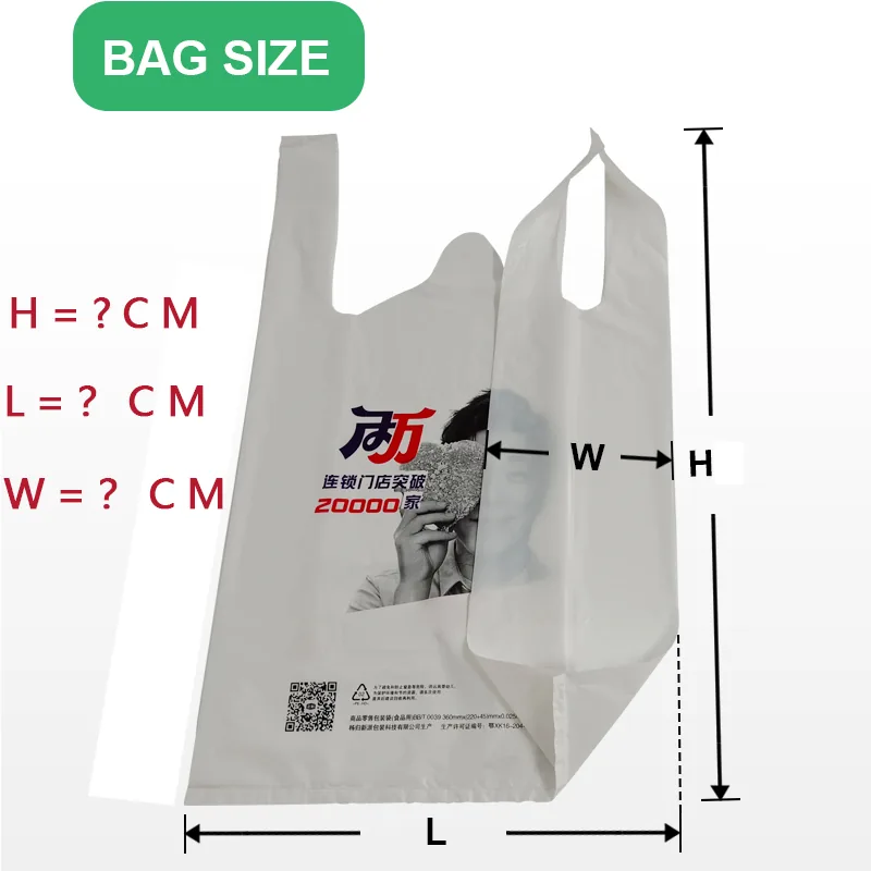 Custom Print Plastic Vest Carrier Bags White Black Green Yellow Thank You HDPE T-shirt Bag Disposable Food Take Out Shopping Bag