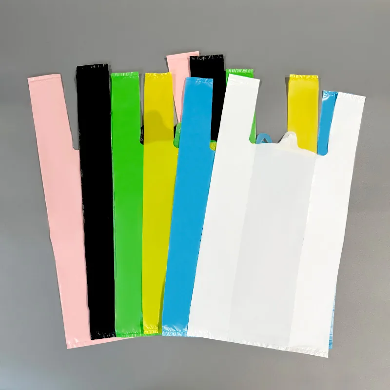 Custom Print Plastic Vest Carrier Bags White Black Green Yellow Thank You HDPE T-shirt Bag Disposable Food Take Out Shopping Bag