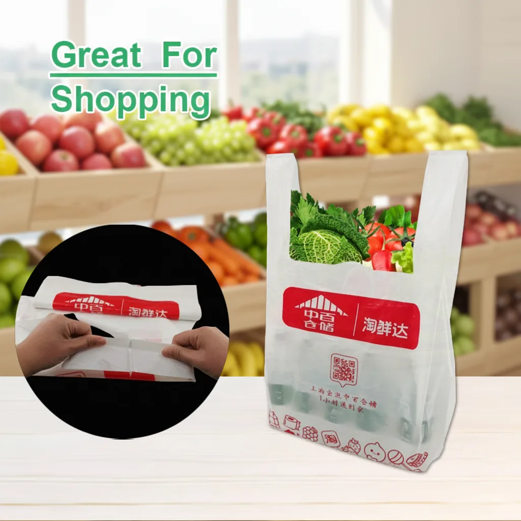 Custom Print Plastic Vest Carrier Bags White Black Green Yellow Thank You HDPE T-shirt Bag Disposable Food Take Out Shopping Bag