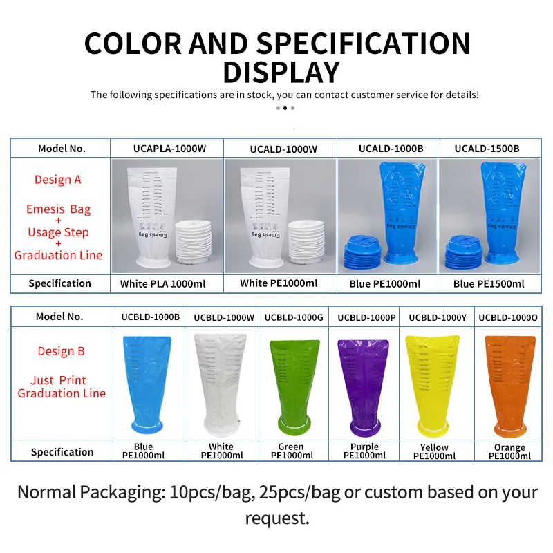 Custom Printed Disposable Vomit Bag Hospital Use Plastic Convenience Bags Emesis Barf Bag for Traveler