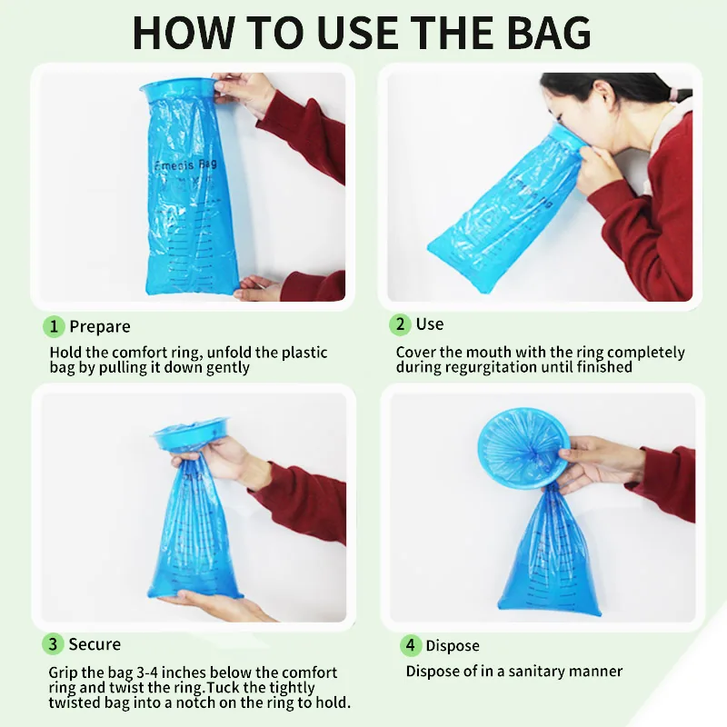Custom Printed Disposable Vomit Bag Hospital Use Plastic Convenience Bags Emesis Barf Bag for Traveler
