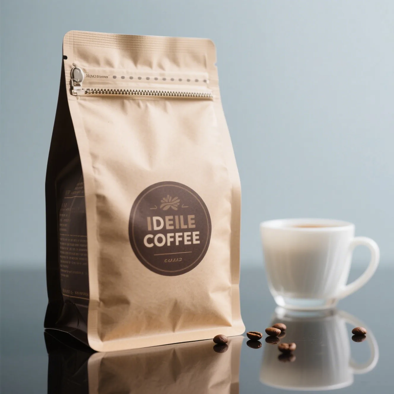 Custom Printed Eco-Friendly PE Plastic Stand-up Bag Flat Bottom Coffee Beans Packaging Bag with Valve and Zipper