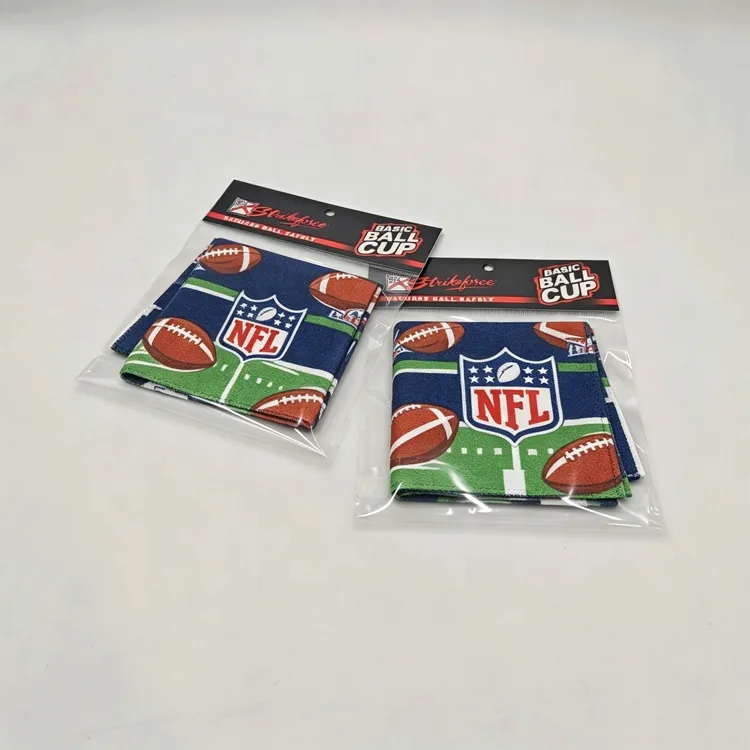 Custom Printed Hang Hole Header Card Clear Poly Bag for Football Towel Sports Cleaning Cloth Game Accessory Retail Packaging