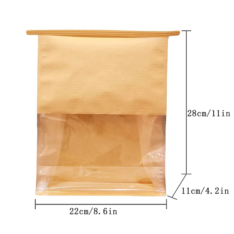 Custom Printed Logo Brebottom Bagaper Bag with Plastic Fobagsread Packaging Gbagure Printing Kraft Paper Food Bread Packaging