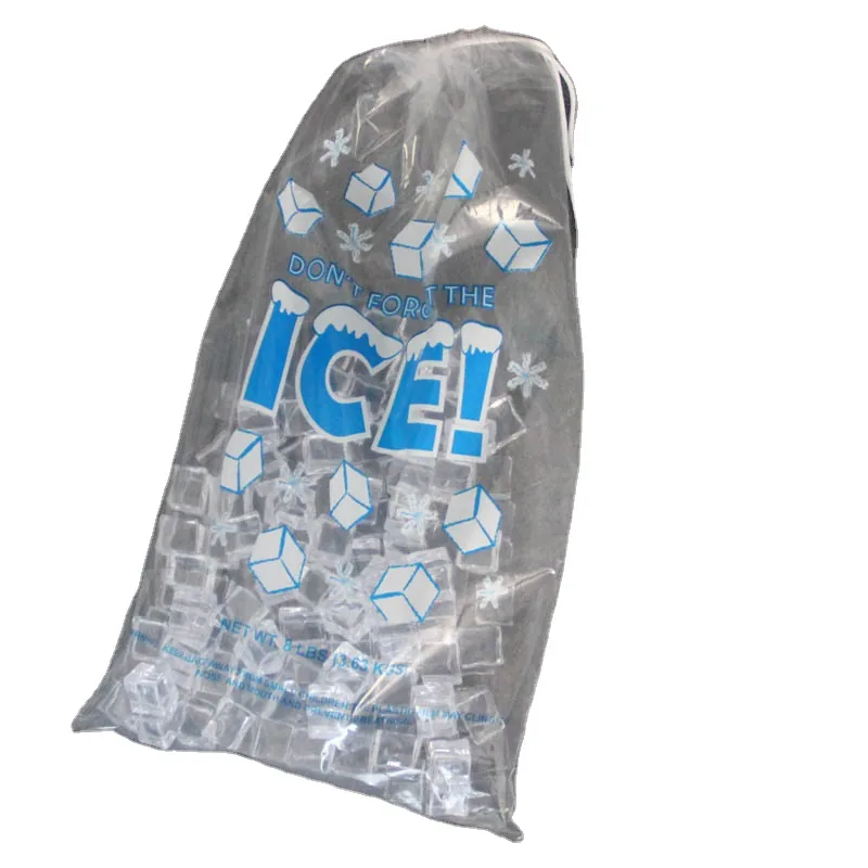 Custom Printed Logo Large Capacity Disposable LDPE 8/10/20 LB Plastic Drawstring Ice Cube Bag Reusable